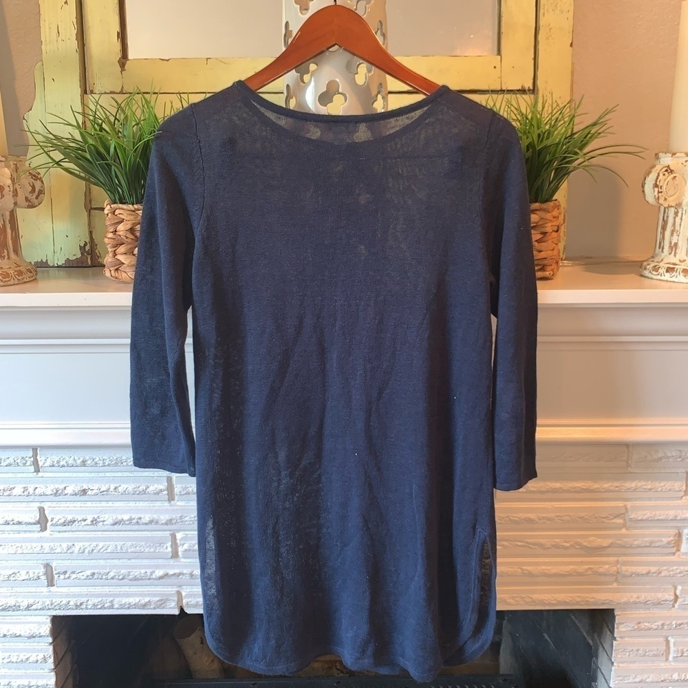J. Jill Navy Linen Cotton 3/4 Sleeve S Boatneck Tunic Top Organic Size XS - Picture 6 of 7
